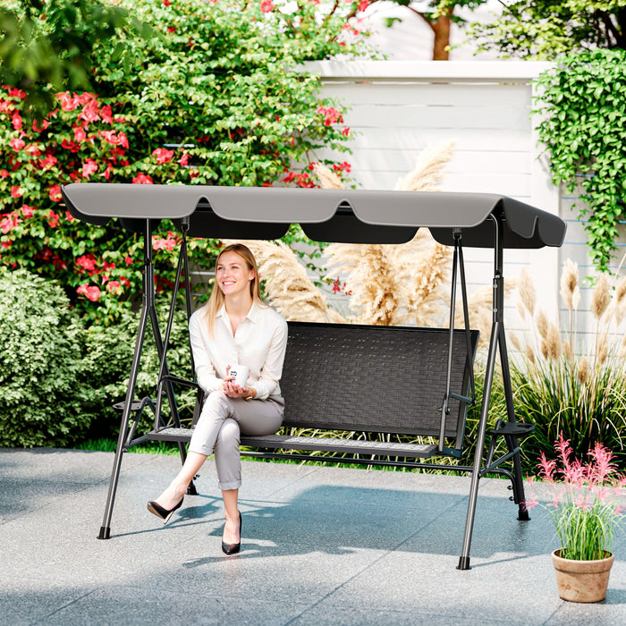 Outsunny 3-Seat Porch Swing with Canopy Outdoor Swing Chair w/ Rattan Seat