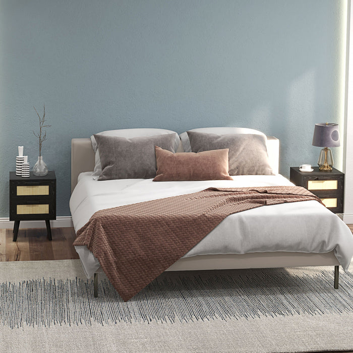 HOMCOM Boho Design Nightstand Set of 2 with 2 Drawers for Living Room