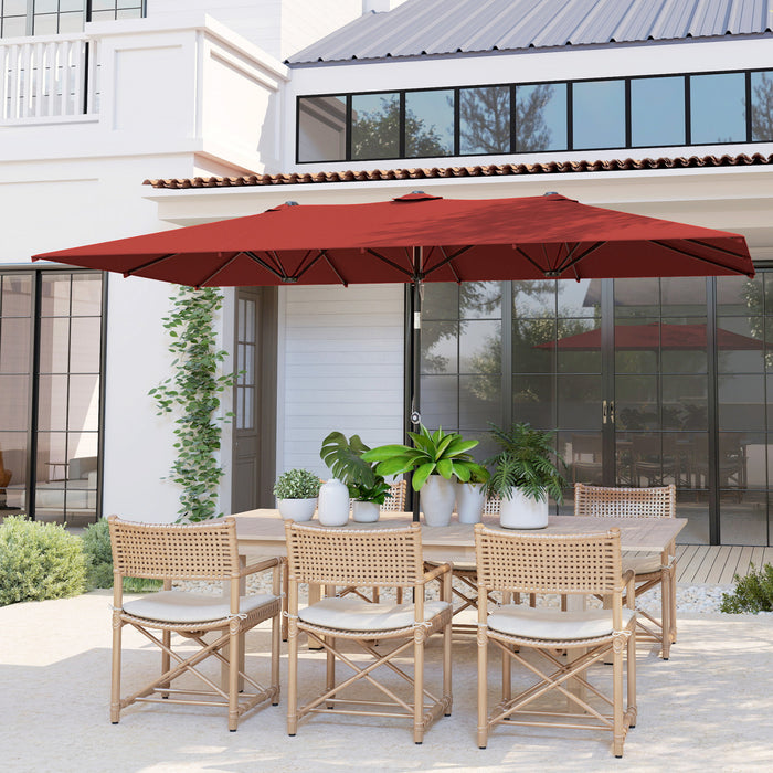 Outsunny 10ft Double-sided Patio Umbrella With Tilt, Adjustable Height, Red