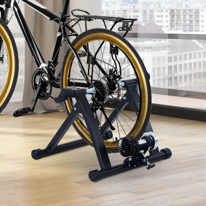 Soozier Foldable Indoor Bike Trainer, Stationary Bicycle Stand For Riding Exercise, 26-28\" & 700c Wheels, Black