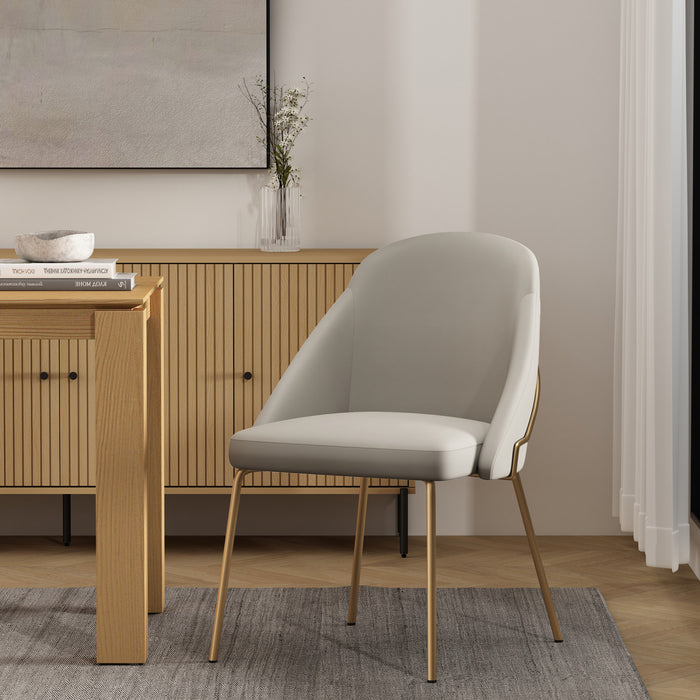 Gracie Modern Metal Vegan Leather Dining Chair in Stone Gray and Gold