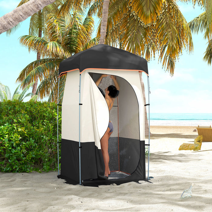 Outsunny Camping Shower Tent with Solar Shower Bag and Carrying Bag, Black