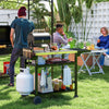 Outsunny 3-Shelf Outdoor Grill Cart with Foldable Side Table, 46.1" x 21.7" Multifunctional Pizza Oven Stand with Stainless Steel Tabletop, Movable Food Prep Table on Wheels, Black