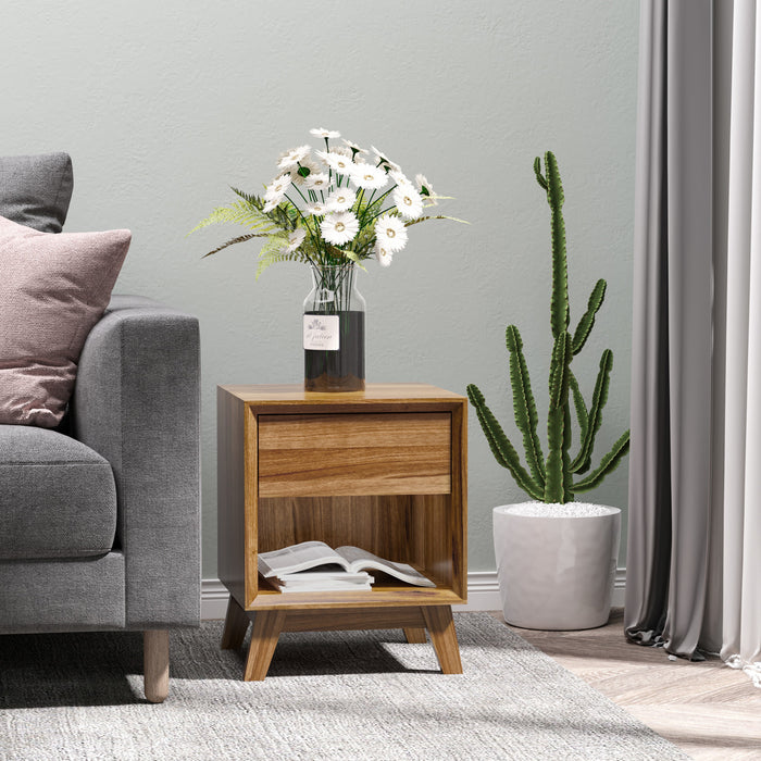 HOMCOM Bedside Table Storage Organizer Side Table with Drawer and Shelf