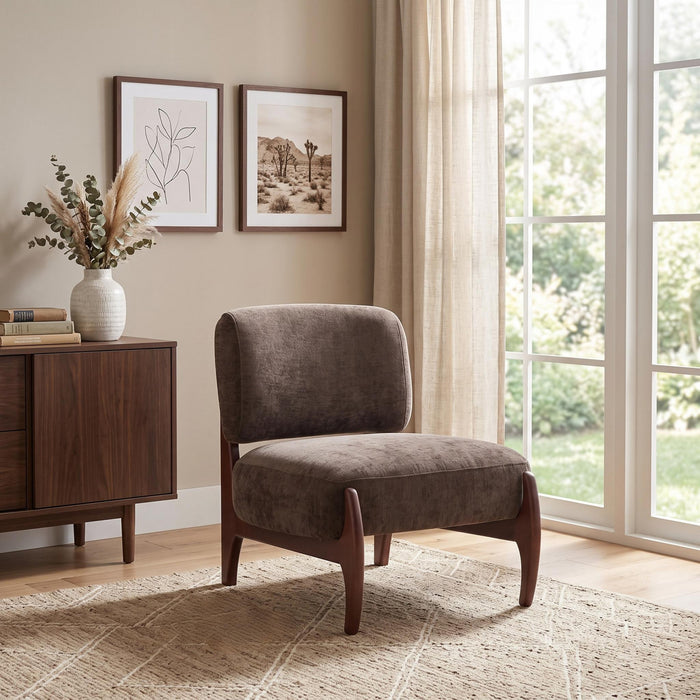 Coco Modern Lounge Chair with Solid Wood Frame and Durable Upholstery, Brown
