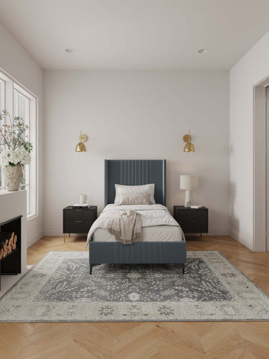 Promenade Mid-Century Modern Upholstered Velvet Twin Bed in Gray