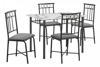 Dining Table 5-Piece Set Small Rectangular Kitchen White Marble-Look Laminate Black Metal Contemporary Modern|Ensemble de salle à manger 5 pièces de style moderne contemporain pour la cuisine avec petite table