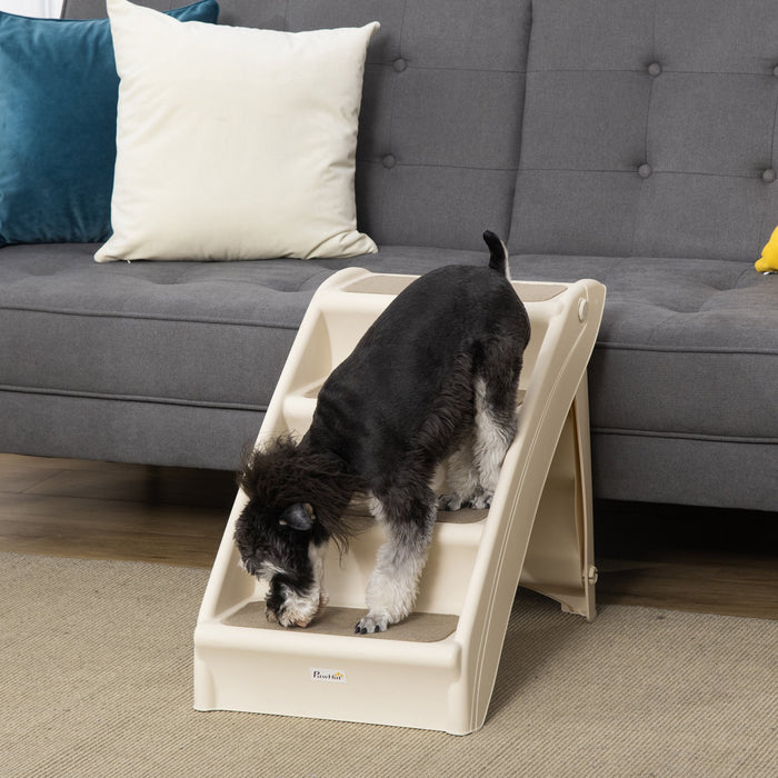 Pawhut 4-level Portable Dog Stairs, Foldable Dog Steps For Small Dogs, Lightweight Cat Steps, With Nonslip Soft Mats, For High Bed, Sofa, Beige