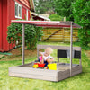 Kids Sandbox With Cover, Wooden Sand Box With Adjustable Cover, Kitchen Playset Toys, Seat, Storage,|Kids Bac A Sable Avec Couvercle, Bac A Sable En Bois Avec Auvent Reglable, Jouets De Cuisine, Siege,
