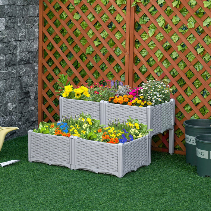 Outsunny 4-piece Elevated Flower Bed Vegetable Herb Planter Plastic Grey