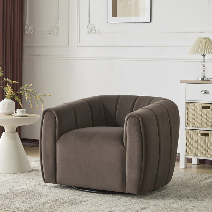Vela Modern Velvet Swivel Club Chair with Tub Design, Black, Dark Brown