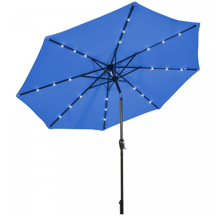 Costway 10FT Patio Solar Umbrella LED Patio Market Steel Tilt W/ Crank Outdoor Blue New
