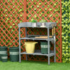 Outsunny Outdoor Potting Bench, Wooden Potting Table W/ Hooks, Grey