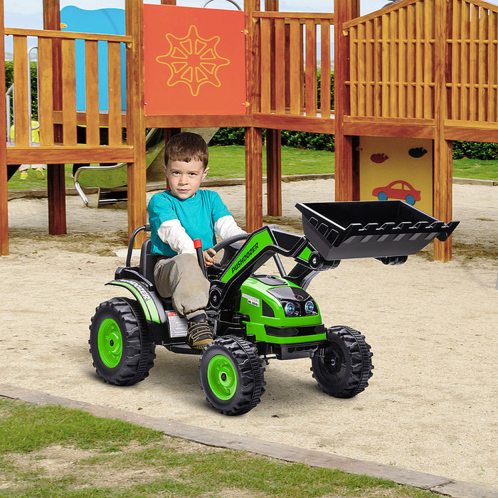 Aosom Kids Digger Powered Ride-On Excavator 6v Battery Powered Construction Tractor Music Headlight Moving Forward Backward Gear For 3-5 Years Old Green