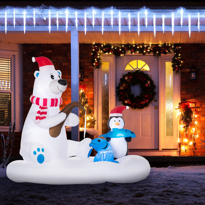 Outsunny 6ft Inflatable Christmas Polar Bear And Penguin Fishing