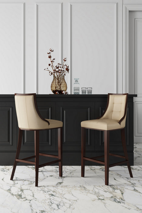Fifth Avenue Traditional Wood Upholstered Counter Stool in Cream - Set of 3