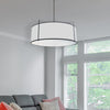 Dainolite Trapezoid 4 Light Pendant Drum Black/White Shade White Fabric Diffuser Black Lamp|Luminaire suspendu Trapezoid de Dainolite avec abat-jour cylindrique noir et blanc qui diffuse la lumière, tissu blanc, fini noir et 4 ampoules