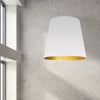 Dainolite Oversized Drum 1 Light Pendant XLarge White/Gold Shade Lamp|Très grand luminaire suspendu de Dainolite avec très grand abat-jour cylindrique blanc et doré, et 1 ampoule