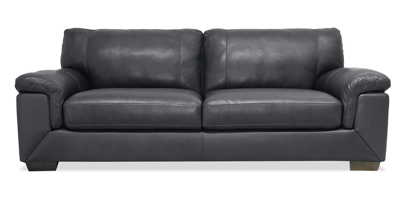 Classico 90\" Genuine Leather Sofa with Wood Legs – Carbon Grey