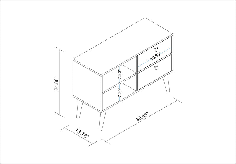 Manhattan Comfort Practical Dalarna TV Stand with 2 Open Shelves & 2 Drawers - White