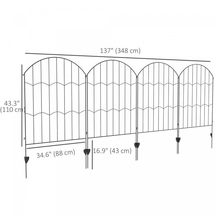 Outsunny 11.4' Garden Fence, Steel Fence Panels, Pack of 4, Black
