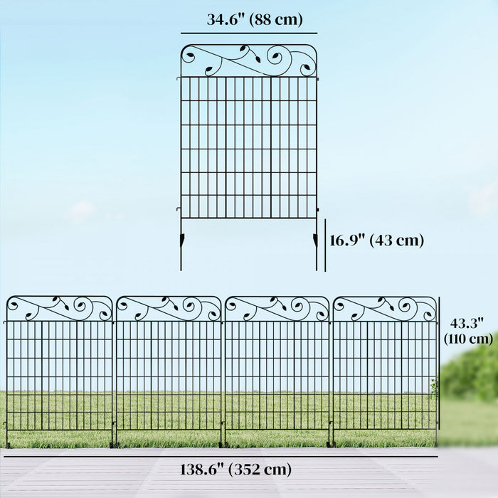 Outsunny 11.5' Decor Garden Fence for Border Edging, 4 Pack, Square Vines