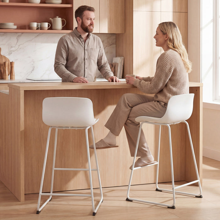 HOMCOM Modern Bar Stools Set of 2, PU Leather Upholstered Barstools, White