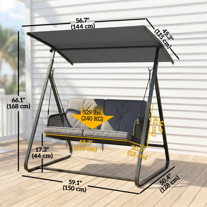 Outsunny 2-Person Outdoor Patio Porch Swing with Adjustable Canopy