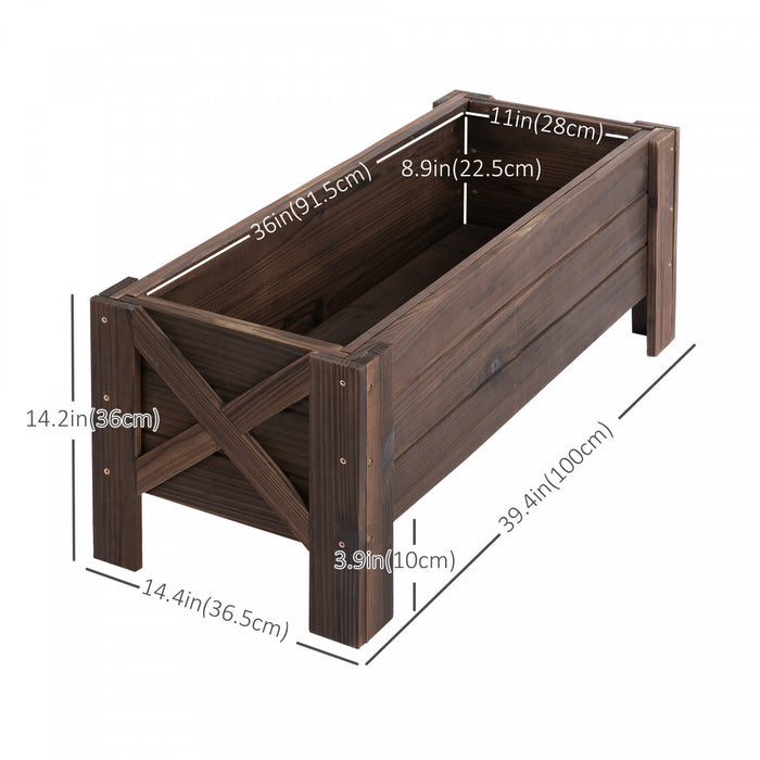 Outsunny 3.3 X 1.2 X 1.2 Ft Garden Raised Bed Planter Grow Containers For Outdoor Patio Plant Flower Vegetable Pot Fir Wood, Carbonized
