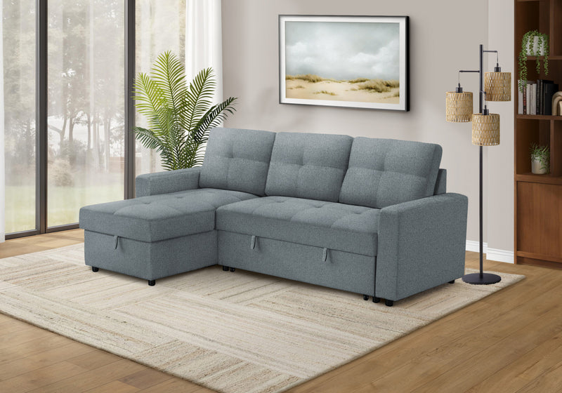 Sleeper Sofa, 90\" Length, Convertible Sofa Bed, Storage Chaise, Light Blue Fabric Sleeper Sofa