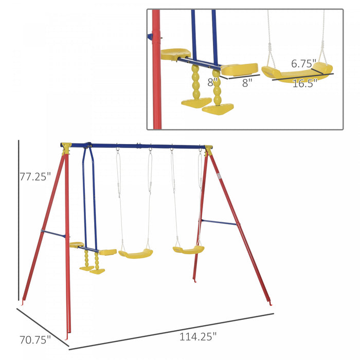 Outsunny Metal Swing Set With 2 Seats Glider A-frame Stand Adjustable Hanging Rope For Backyard Playground Outdoor Playset