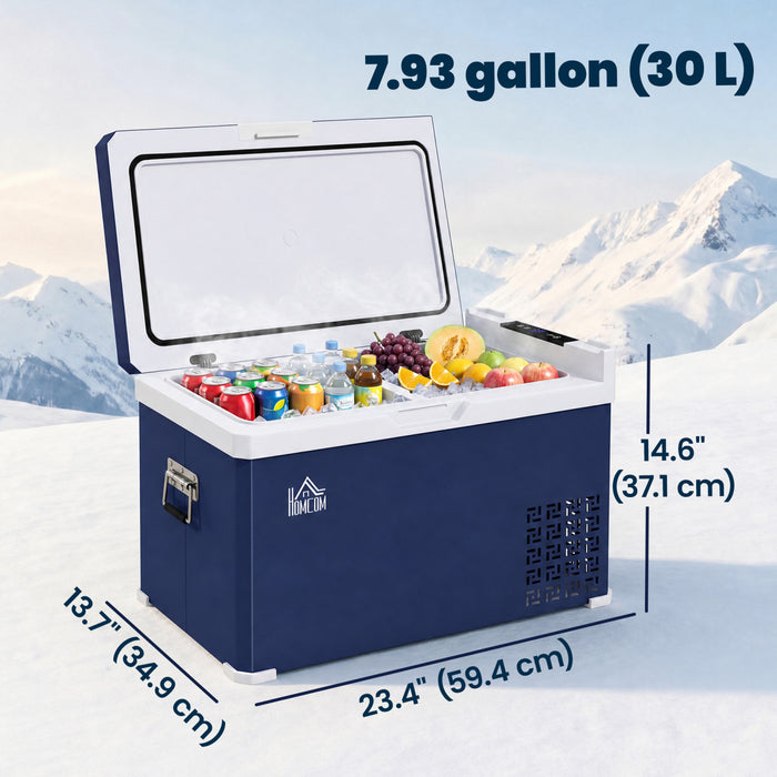 HOMCOM 12V Dual Zone Car Fridge, 32 Quart Portable Fridge Freezer with Inner LED Light, 12/24V DC and 100V-240V AC, for Campervan RV Boat Travel and Home Use, -4℉-68℉