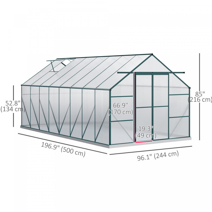 Outsunny Polycarbonate Greenhouse Kit With Vent Rain Gutter Door, Green