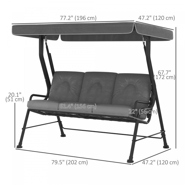 Outsunny Outdoor 3-person Metal Porch Swing Chair With Canopy Light Grey