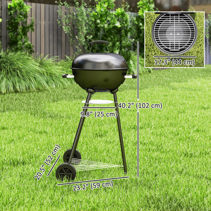 Outsunny 17\" Kettle Charcoal BBQ Grill with BBQ Accessories, Barbecue Grill with Ash Catcher, Shelf, Handles, Wheels, for Patio Backyard Party, Outdoor Cooking (Black)
