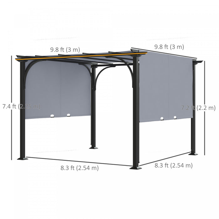 Outsunny 10' X 10' Outdoor Pergola Patio Gazebo Retractable Canopy, Grey