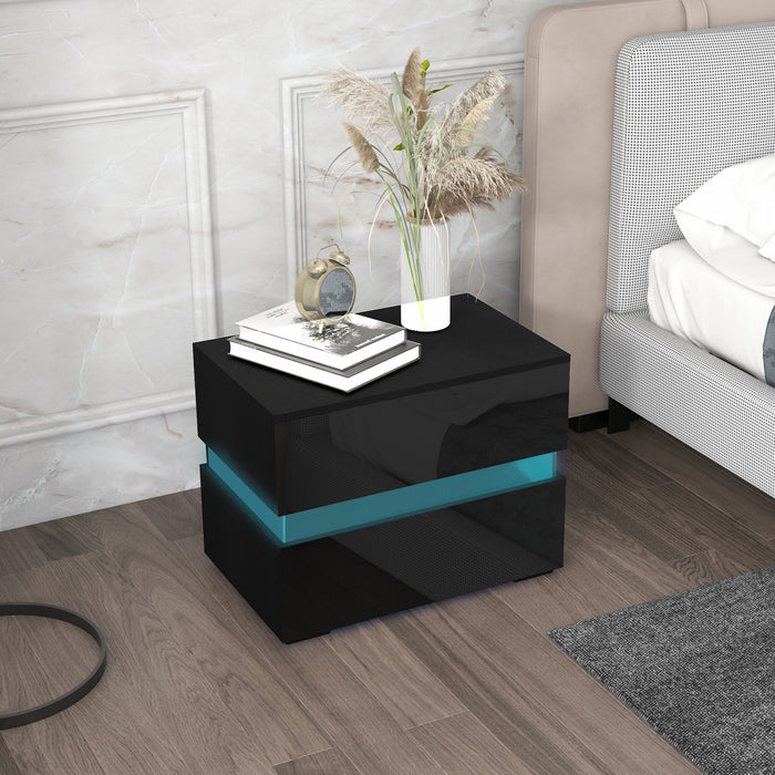 HOMCOM LED Nightstand Bedside Table with Drawers LED Light Black
