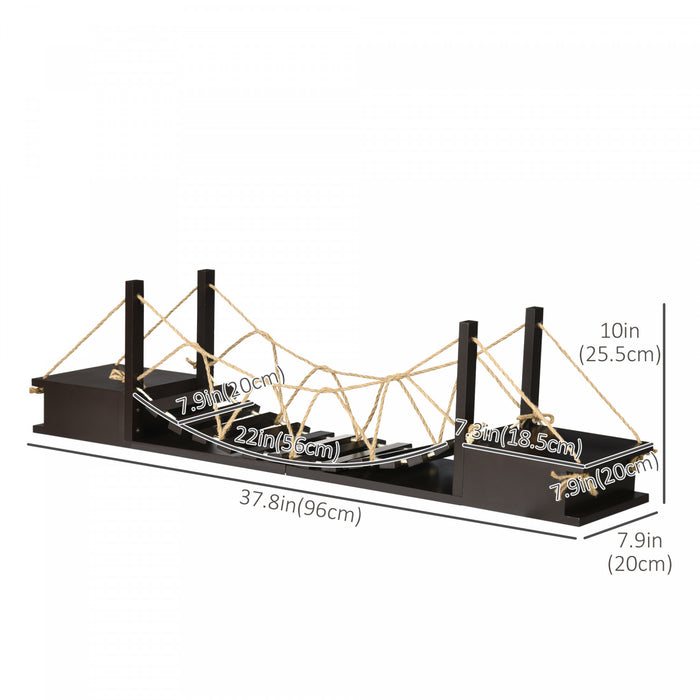 Pawhut Wall-mounted Cat Shelf，37.8\" Long Bridge-shaped Cat Wall Furniture Cat Tree, Kitten Activity Center, Coffee