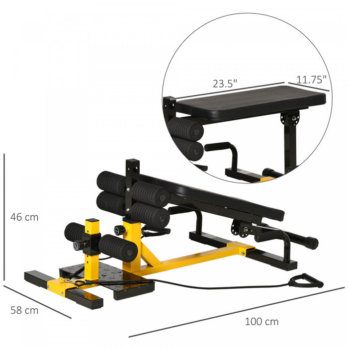 Soozier 3-in-1 Squat Machine W/ Resistance Bands, Adjustable Padded Bench & Leg Exerciser, Squats, Push Up, Sit Up For Home, Office, Gym Fitness Equipment, Yellow