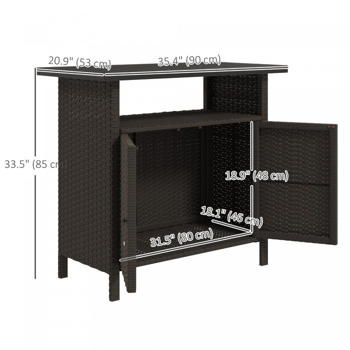 Outsunny Wicker Storage Cabinet, Outdoor Buffet Cabinet, Dark Coffee