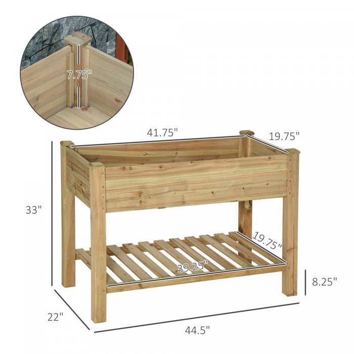 Outsunny 45\" X 22\" X 33\" Elevated Planter Box With Legs And Storage Shelf, Raised Garden Bed, Elevated Wooden Planter Box, Gardening Standing Growing Bed For Backyard, Patio, Balcony