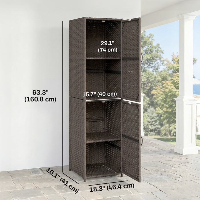 Outsunny Wicker Outdoor Storage Cabinet with Adjustable Shelves, Brown