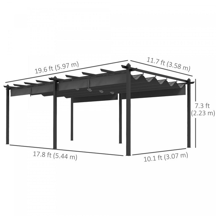 Outsunny 12' X 20' Retractable Pergola Canopy, Aluminum Pergola, Outdoor Sun Shade Shelter For Grill, Patio, Garden, Deck