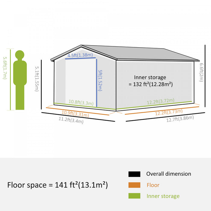 Outsunny 11' X 13' Practical Backyard Garden Storage Tool Shed Double Sliding Door 4 Ventilation Slots, Green