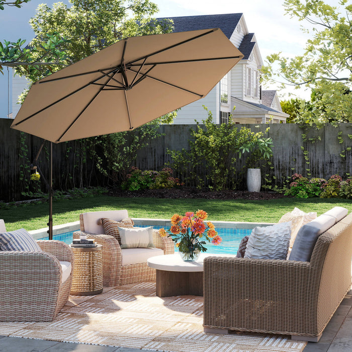 Costway 10FT Patio Offset Hanging Umbrella Easy Tilt Adjustment 8 Ribs Backyard Tan