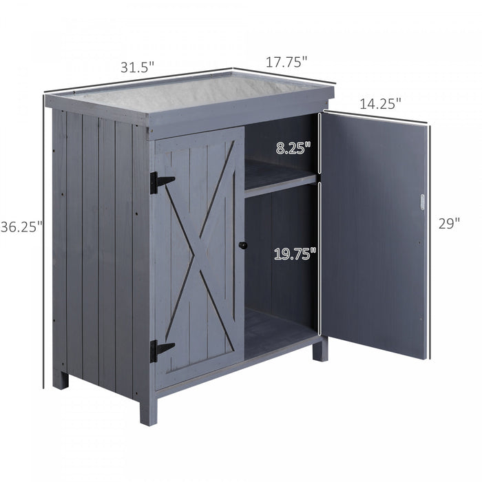 Outsunny Garden Storage Cabinet, Outdoor Tool Shed With Galvanized Top And Two Shelves For Yard Tools Or Pool Accessories, Grey