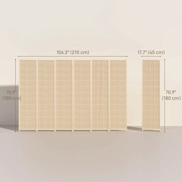 HOMCOM 6 Ft 6 Panel Room Divider, Folding Bamboo Privacy Screens, Natural