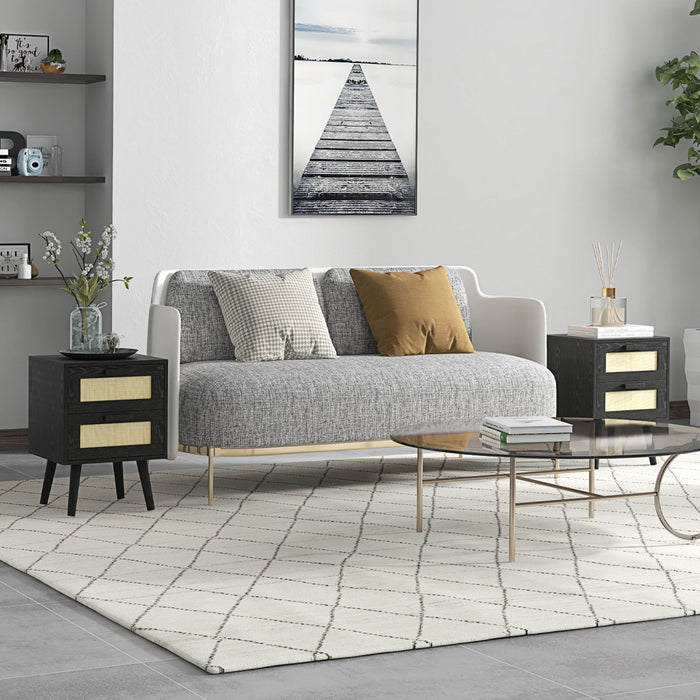 HOMCOM Boho Design Nightstand Set of 2 with 2 Drawers for Living Room