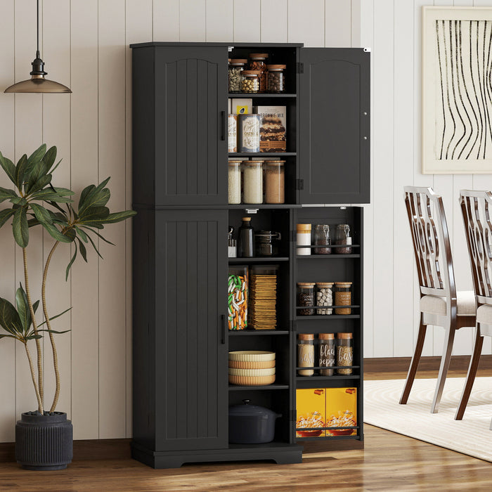 HOMCOM Pantry Cabinet, 64\" Storage Cabinet with Adjustable Shelves, Black