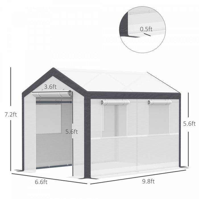 Outsunny 9.8'l X 6.56'w X7.2'h Heavy Duty Walk-in Greenhouse Vegetable Seed Growth Tent Outdoor Plant Growing Tunnel Warm House Flower Shed Backyard White